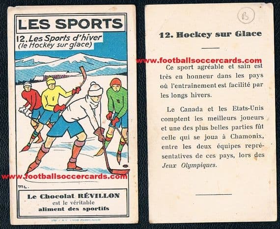 1931 Ice Hockey card by Revillon chocolate Les Sports French issue