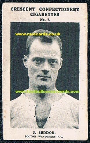 1931 Jimmy Seddon LEGEND 3 FA Cup wins the captain of Bolton Wanderers, Crescent card