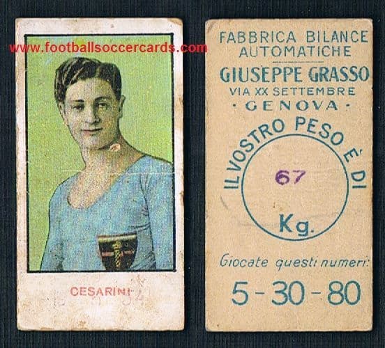 1931 Renato Cesarini Argentina & Italy, Juventus & River Plate international Grasso weight card