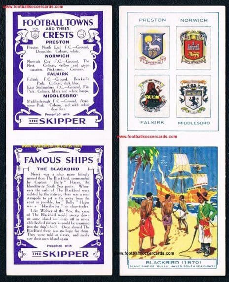 1931 Ships BLACKBIRD + Football Towns & Crests Preston Norwich Falkirk Middlesbrough SKIPPER comic