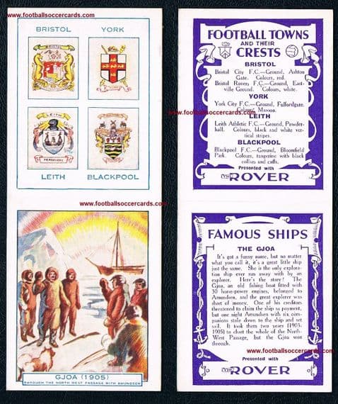 1931 Ships GJOA + Football Towns & Crests Bristol City Rovers York Blackpool Leith ROVER comic