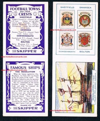 1931 Ships RESOLUTION + Football Towns & Crests Sheffield Swansea Bolton Cowdenbeath SKIPPER comic