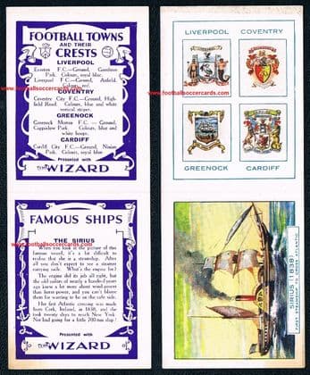 1931 Ships SIRIUS + Football Towns & Crests Liverpool Cardiff Greenock Coventry by Wizard comic