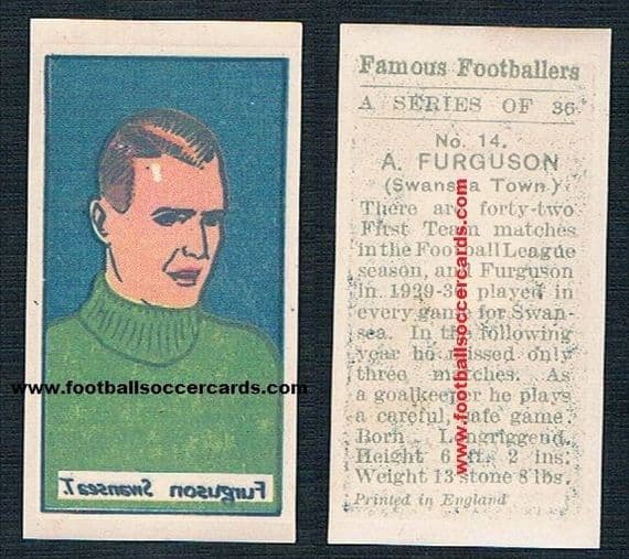 1932 Alex Ferguson goalie Swansea Town decal transfer unknown issuer
