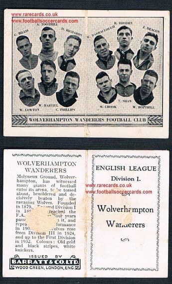 1932 Barratt English League Div 1 folder Wolves faults