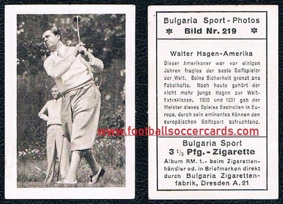 1932 Bulgaria Sport golf card of Walter Hagen, from Weimer Germany