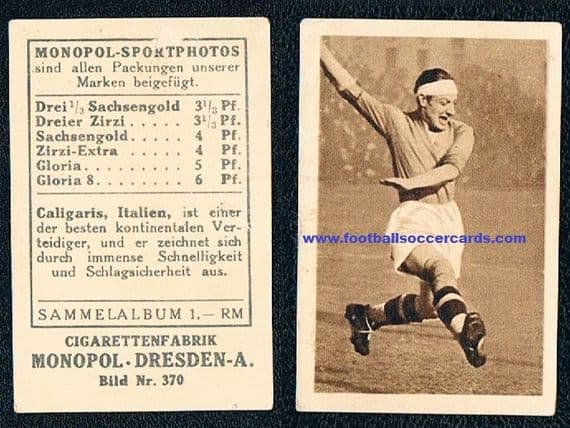 1932 Caligaris German cigarette card by Monopol Tobacco Juventus Italia