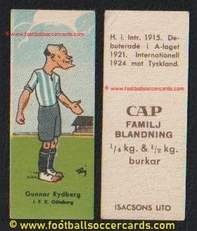 1932 Gunnar Rydberg CAP Swedish footballer card - 6 goals in 11 games for Sweden!
