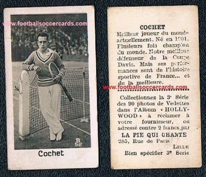 1932 Henri Cochet tennis legend La Pie Qui Chante French trade card