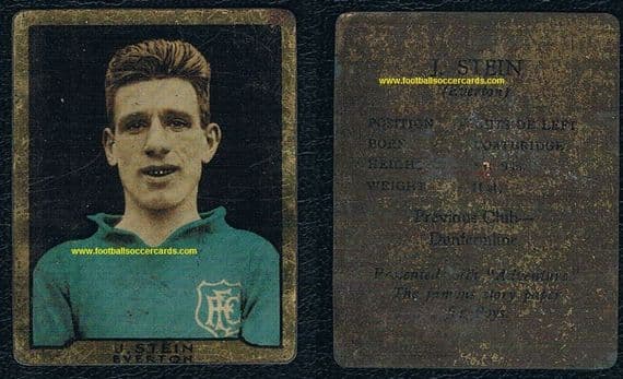 1932 Jimmy Stein Everton card in metal issued with Adventure comic, Burnley, Dunfermline
