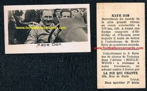 1932 Kaye Ernest Donsky IRISH World Record racing & speed star LEGEND Kay Don LA PIE QUI CHANTE card