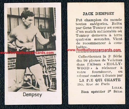 1932 Pie Qui Chante boxer card JACK DEMPSEY #16 World Champ boxing legend EXCELLENT