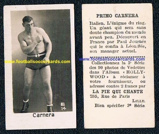 1932 Pie Qui Chante rookie card PRIMO CARNERA #14 before he was world Champ boxer legend on EB more!