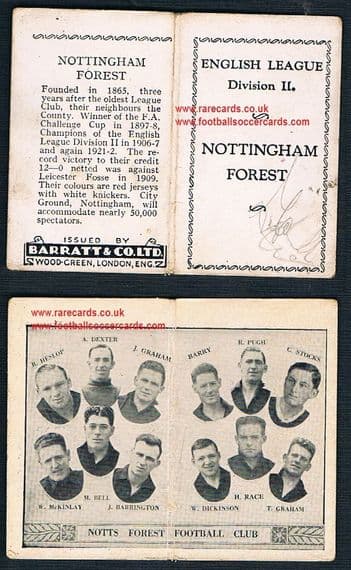 1933 Barratt English League Div 2 folder Nottingham Forest