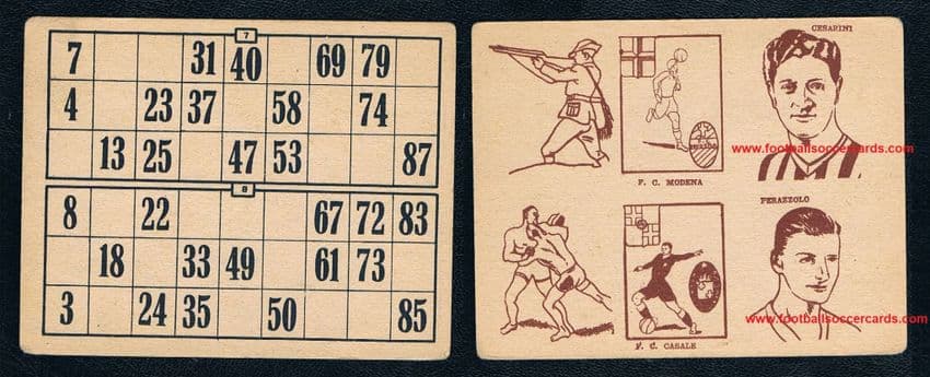 1933 Bingo soccer GOLDEN BOOT Renato Ceresoli JUVE Perazzolo Modena Casale Marca Stella