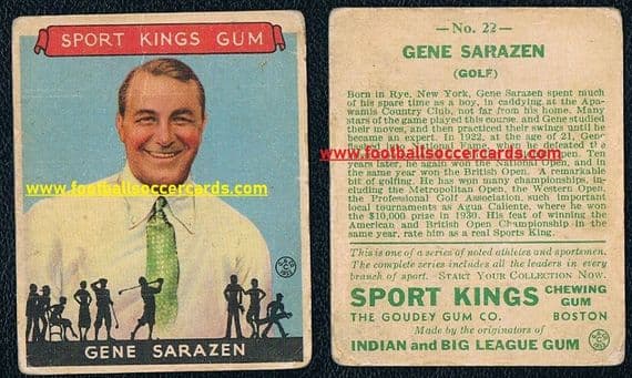 1933 golfer legend Sarazen on an original Goudey Sport Kings gum card 33