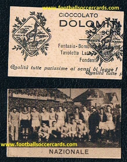 1933 Italia Azzurri Italy team Monti Combi Schiavio Orsi Meazza etc Dolomiti trade card
