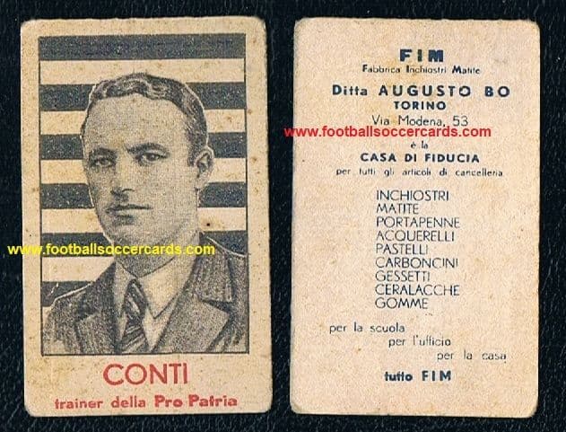1933 Leopoldo Conti INTER & Pro Patria manager FIM card, Olympics 1924, Int'l Cup 1930 winner!31caps