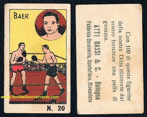1933 Max Baer LEGEND HOF RING BOXER Atti Bassi coffee trade card frm Italy WORLD CHAMP ! rookie card