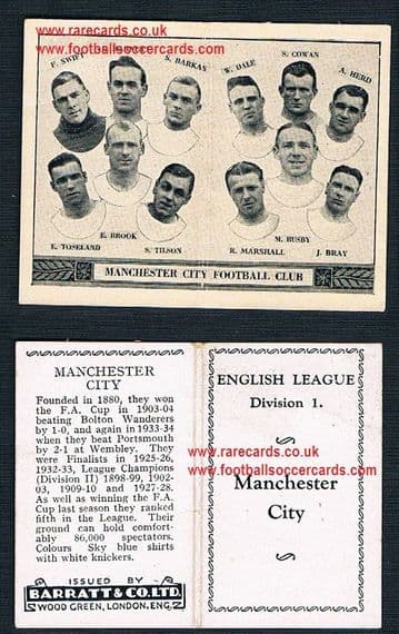 1934 Barratt & Co Div 1 folder THE RAREST ONE of the 3 for Manchester City Matt Busby early card