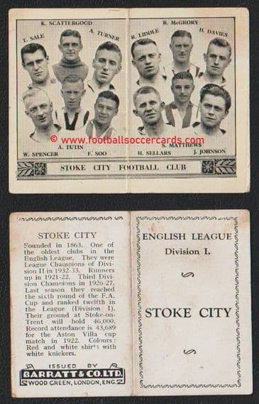1934 Barratt & Co. Stanley Matthews early card, his 2nd Stoke City 3rd series