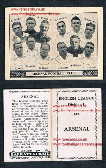 1934 Barratt English League Div 1 folder Arsenal