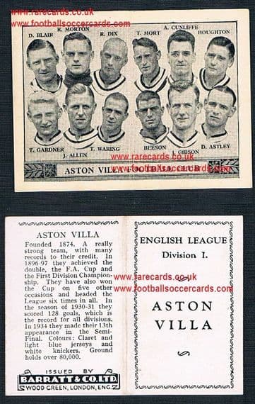1934 Barratt English League Div 1 folder Aston Villa