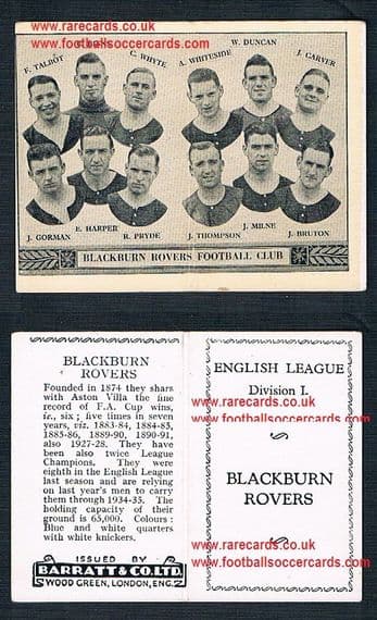 1934 Barratt English League Div 1 folder Blackburn Rovers