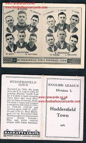 1934 Barratt English League Div 1 folder Huddersfield Town