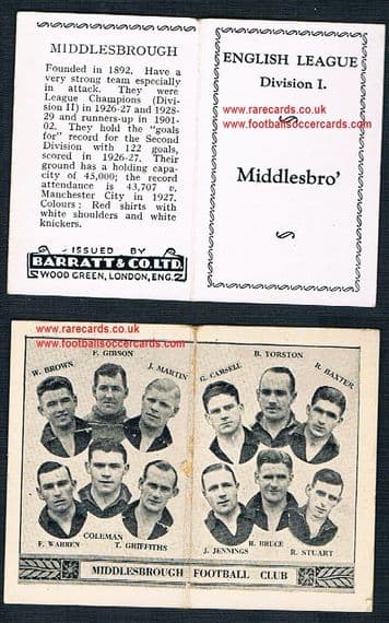 1934 Barratt English League Div 1 folder Middlesbrough