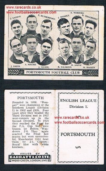 1934 Barratt English League Div 1 folder Portsmouth