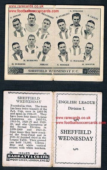 1934 Barratt English League Div 1 folder Sheffield Wednesday