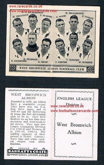 1934 Barratt English League Div 1 folder WBA West Brom