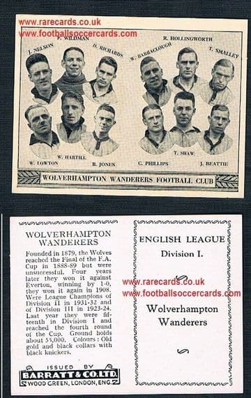 1934 Barratt English League Div 1 folder Wolves