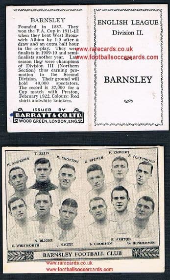1934 Barratt English League Div 2 folder Barnsley