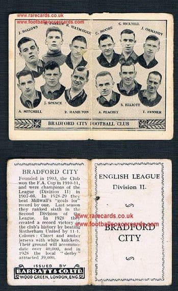 1934 Barratt English League Div 2 folder Bradford City