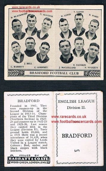 1934 Barratt English League Div 2 folder Bradford Park Avenue