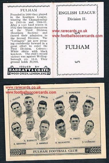 1934 Barratt English League Div 2 folder Fulham
