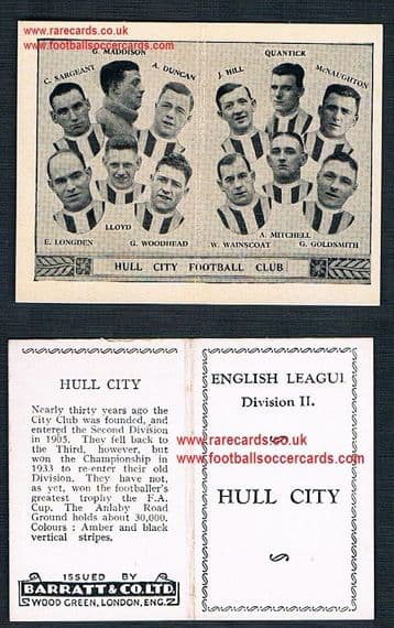 1934 Barratt English League Div 2 folder Hull City