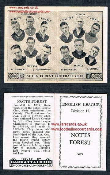 1934 Barratt English League Div 2 folder Nottingham Forest