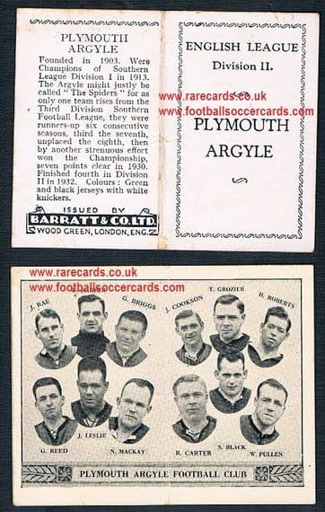 1934 Barratt English League Div 2 folder Plymouth Argyll