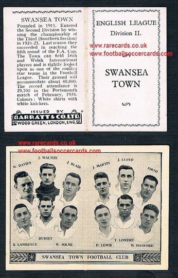1934 Barratt English League Div 2 folder Swansea Town