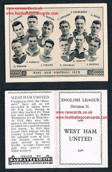 1934 Barratt English League Div 2 folder West Ham