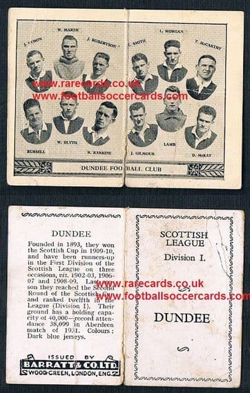 1934 Barratt Scottish league div 1 football team folders card Dundee