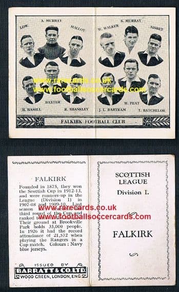1934 Barratt Scottish league div 1 football team folders card Falkirk