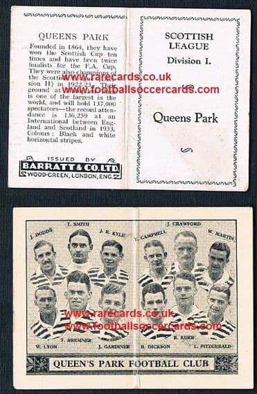 1934 Barratt Scottish league div 1 football team folders card Queen's Park