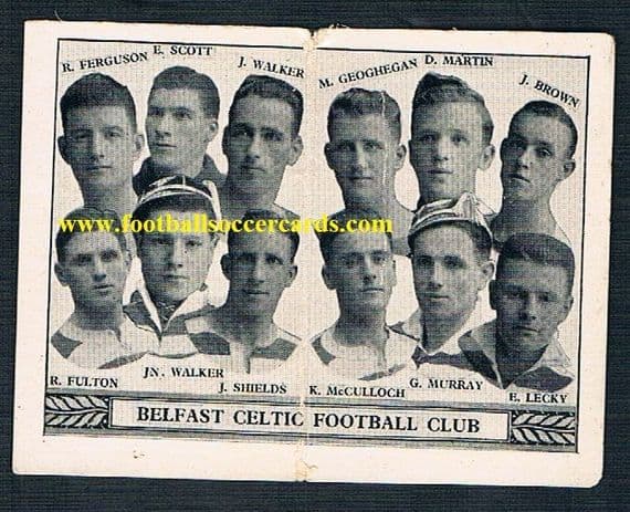 1934 Belfast Celtic folding card by Barratt & Co, crease but immensely rare!