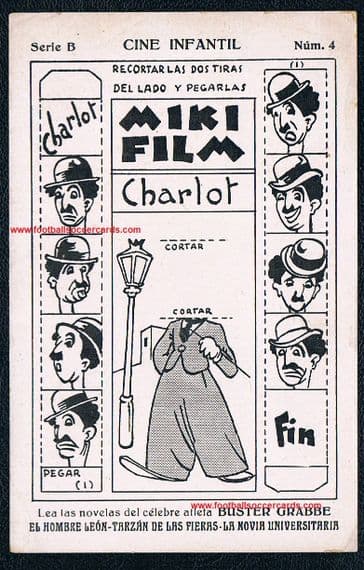 1934 Charlie Chaplin cut-out movie game card from Spain Cine Infantil UNCUT!