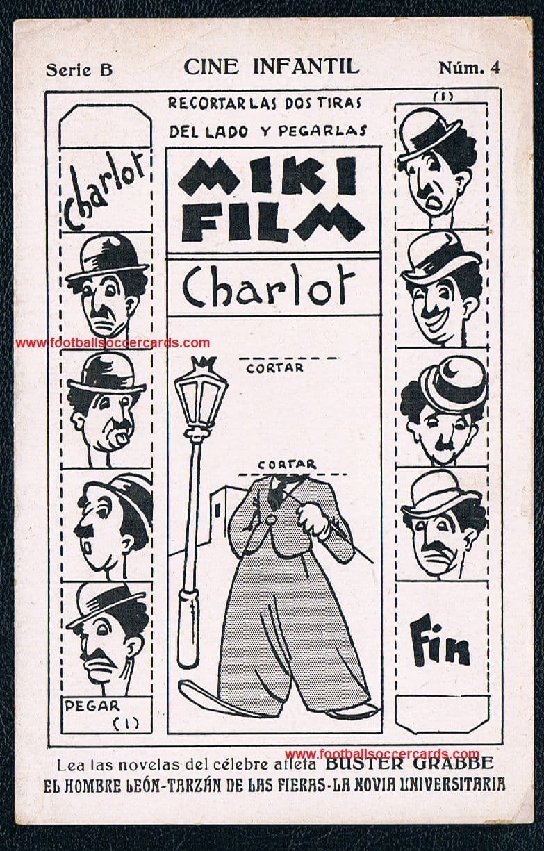1934 Charlie Chaplin cut-out movie game card from Spain Cine Infantil UNCUT!