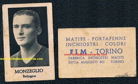 1934 Eraldo Monzeglio Bologna WC34 WC38 FIM trade card from Italy
